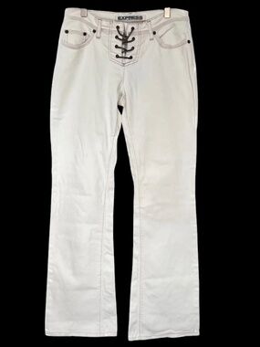 Express Lace Up Flare Pants Cotton Spandex Size 1/2 Light Beige Low Rise